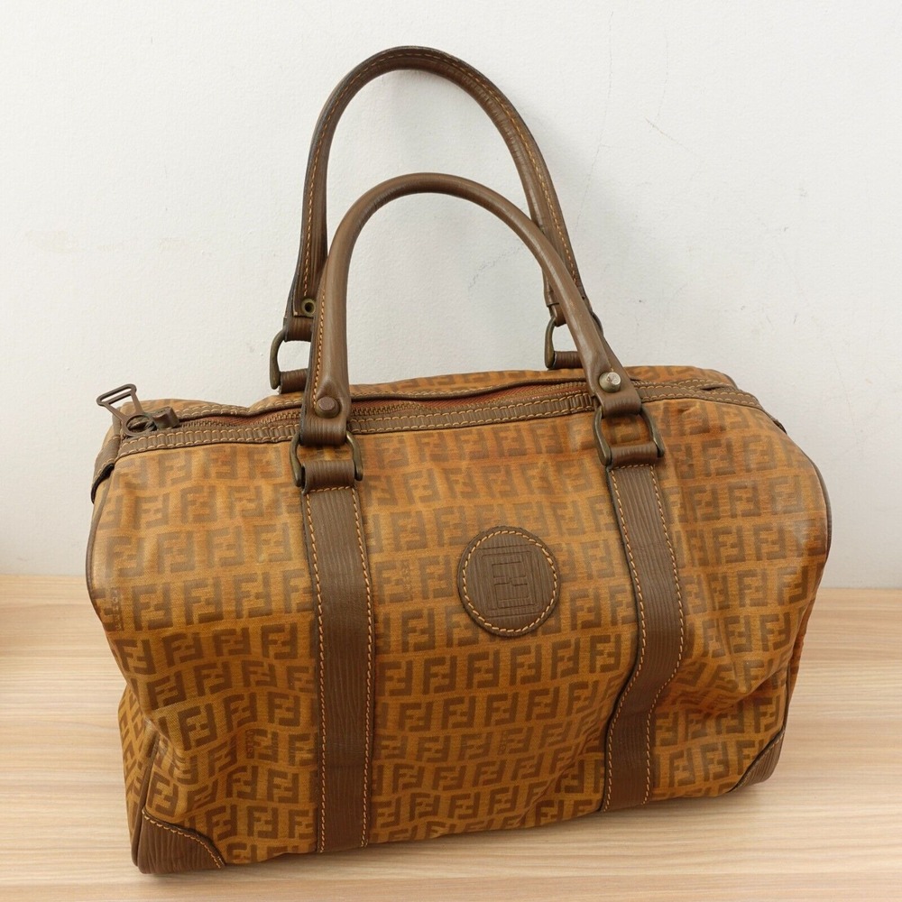 Vintage Fendi Boston Bag‎ M Brown Forever Bauletto Zucchino Monogram PVC ITALY